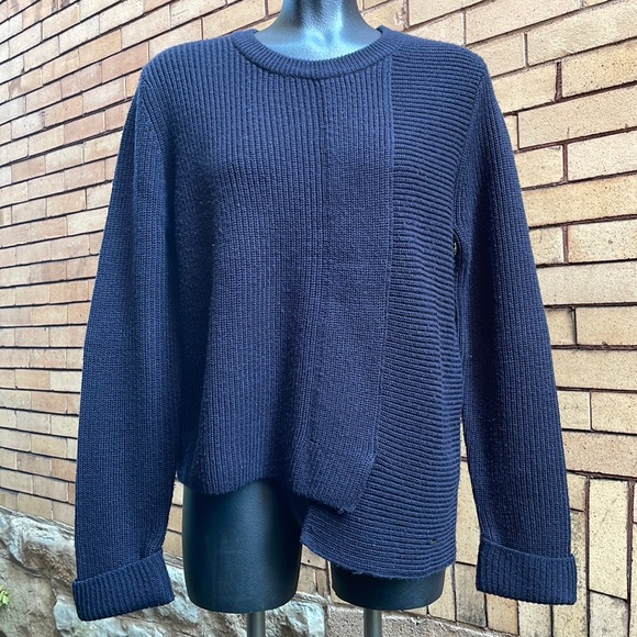 Armani Jeans deep blue black asymmetrical pullover Sweater Medium - Picture 1 of 10